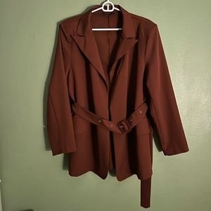 SHEIN Curve Belted Blazer w Flap Details